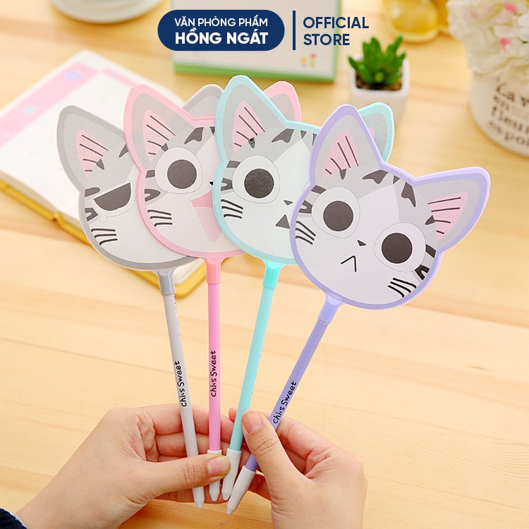 Bút bi cute hình quạt mèo, bút bi nước mực gel đen ngòi 0.5mm nhiều màu dễ thương đồ dùng học tập B08