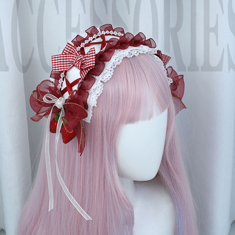 Băng Đô Hình Nơ Họa Tiết Dâu Tây Thanh Lịch Dùng Hóa Trang / Trang Điểm / Phát Sóng Trực Tiếp