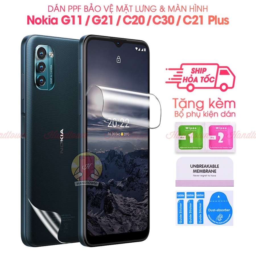 Dán Bảo Vệ Màn Hình Mặt Lưng Nokia G21 / G11 / C20 / C30 / C21 Plus PPF Trong Suốt CL Dẻo Chống Vân Tay Va Đập Handtown