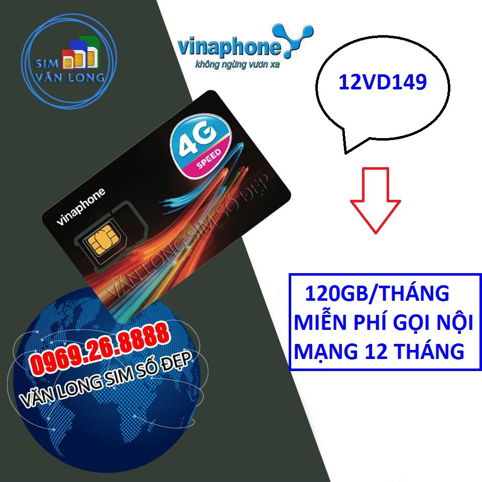 SIM 4G VINA VD149   TRỌN GÓI 12 THÁNG KHÔNG NẠP TIỀN - 4GB/NGÀY - 120GB/THÁNG DATA TỐC ĐỘ CAO