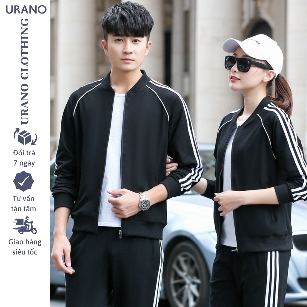 Bộ quần áo thể thao nam Urano Bộ quần áo khoác gió nam nữ kẻ sọc có khóa kéo 3 màu