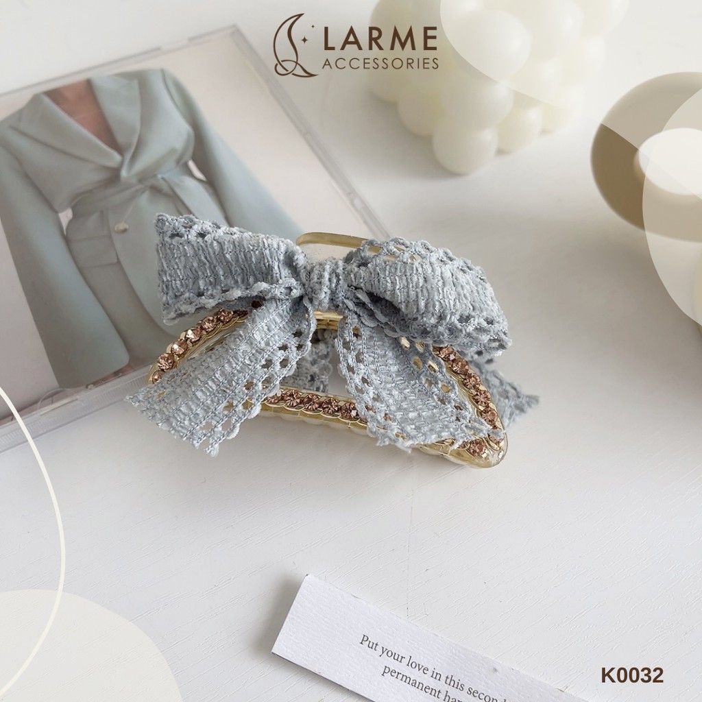Kẹp tóc càng cua Hàn Quốc nơ đính đá sang trọng Larme accessrories - K0032