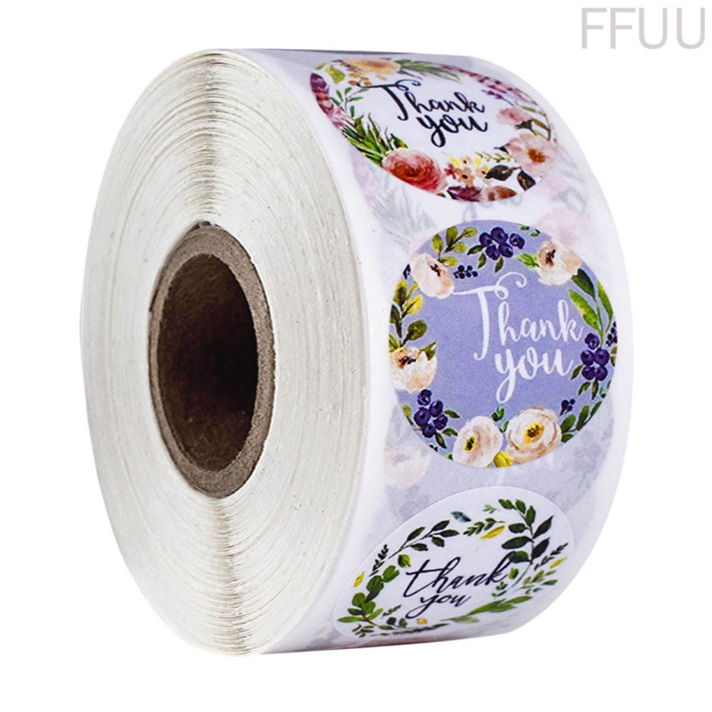 Cuộn 86 / Cuộn 500 Nhãn Dán In Chữ Thank You Và Hoa Trang Trí Quà Tặng