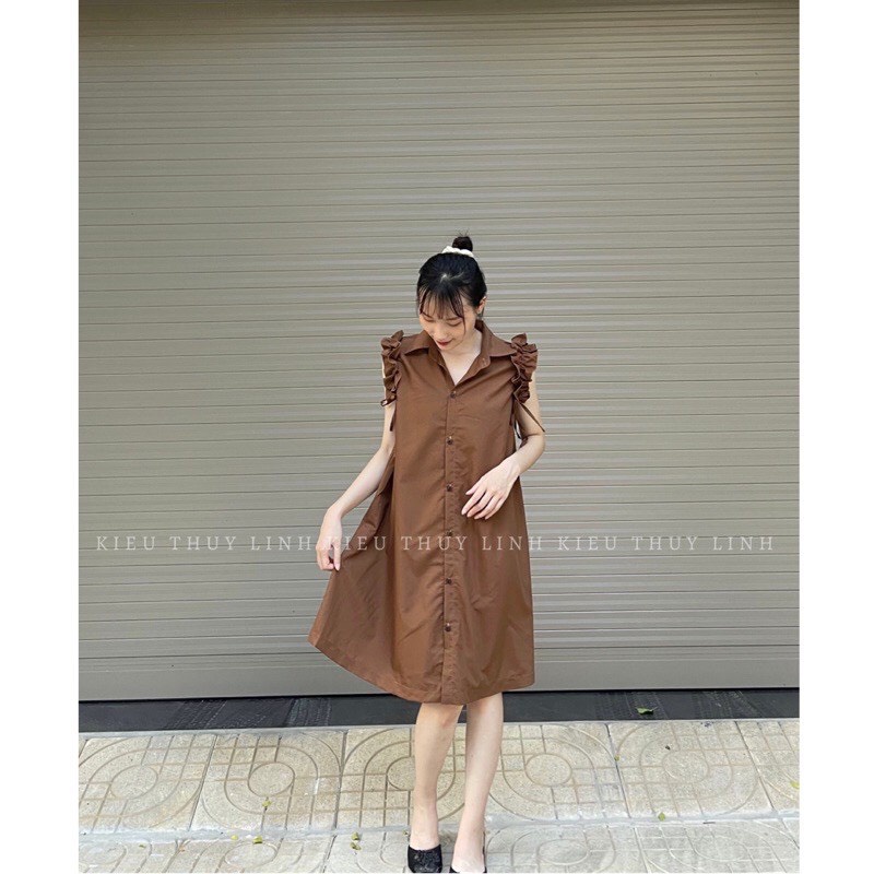 Đầm bầu công sở sát nách - thiết kế dáng xuông cổ sơ mi phù hợp đi làm, đi chơi, dự tiệc