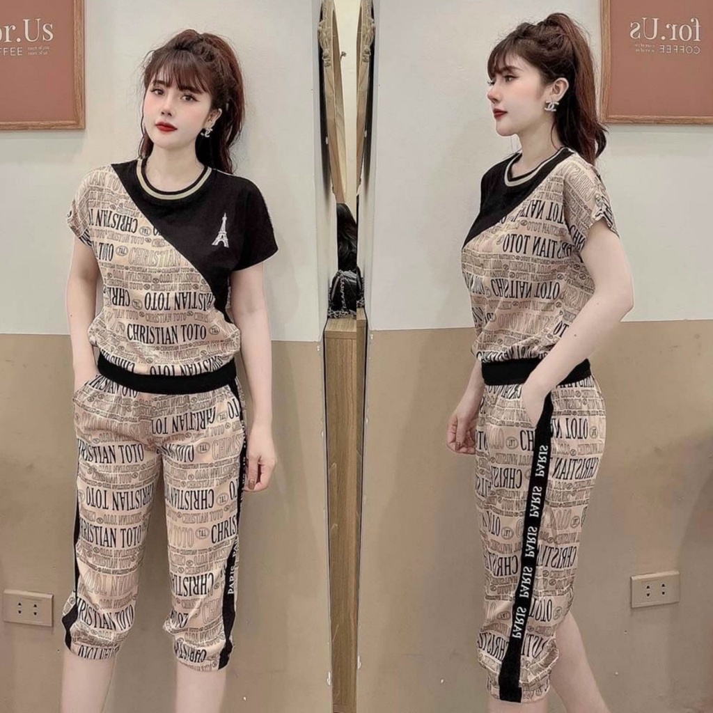 Đồ bộ nữ dễ thương thun bigsize VAYO Set bộ lửng mặc nhà đi chơi họa tiết chữ kiểu đẹp co giãn V13