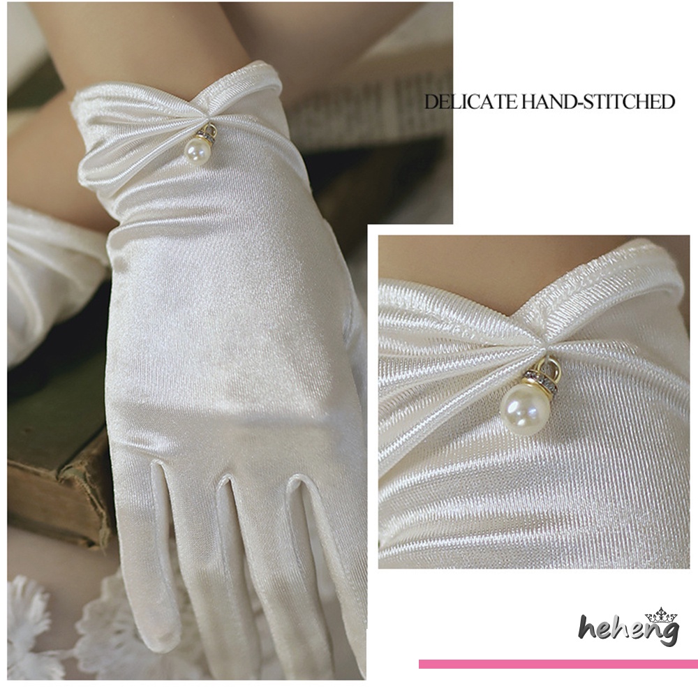 1 Đôi Găng Tay Satin Ren Ngắn Mềm Mại Sang Trọng Cho Cô Dâu