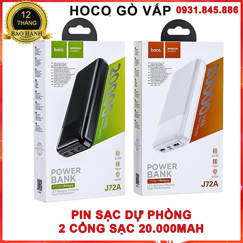 ✅Mẫu Mới✅ Pin Sạc Dự Phòng 2 Cổng USB Sạc Nhanh 2A Hoco J72 J72A dung lượng 10000mAh / 20000mAh Chính Hãng