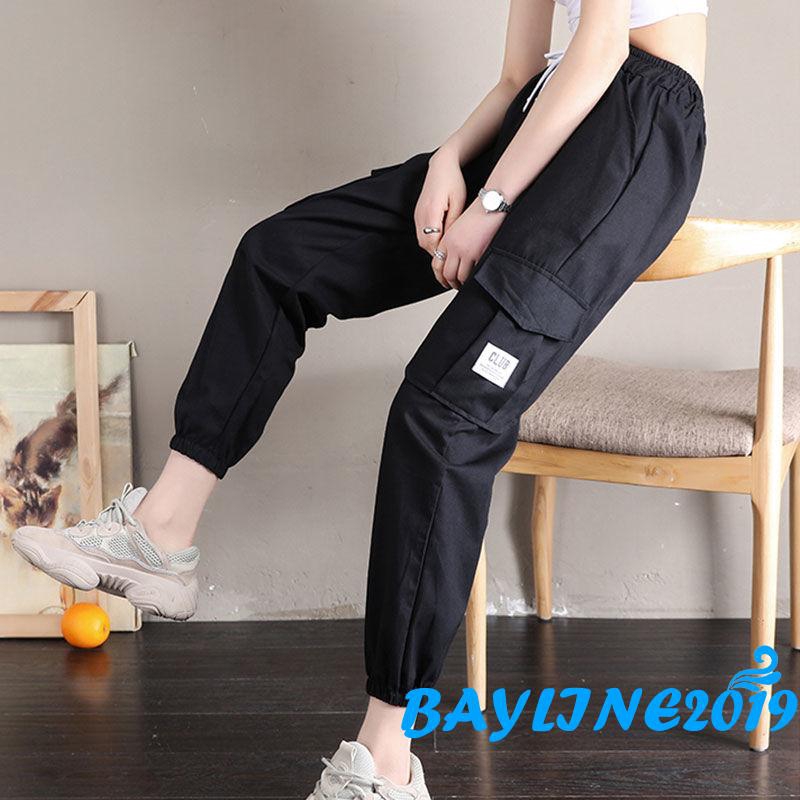 Quần jogger phối túi hộp màu trơn lưng thun cá tính dành cho nữ