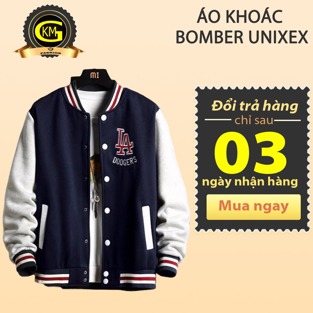 Áo khoác bomber nỉ unisex phối tay khác màu cá tính