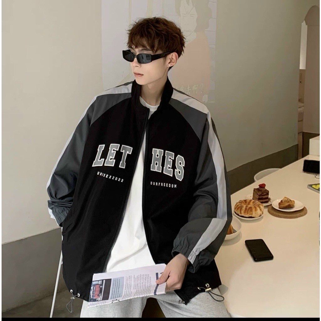 Áo khoác dù unisex nam nữ in chữ LET.HES có dây rút hông chất dù 2 lớp dày dặn, áo khoác cặp