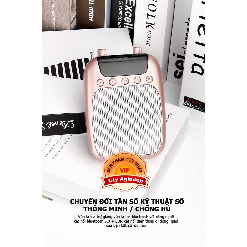 Loa+mic trợ giảng Shidu S358-Plus cao cấp không dây Bluetooth, FM, kết nối mọi thiết bị tặng kèm mic có dây+mic kẹp cổ