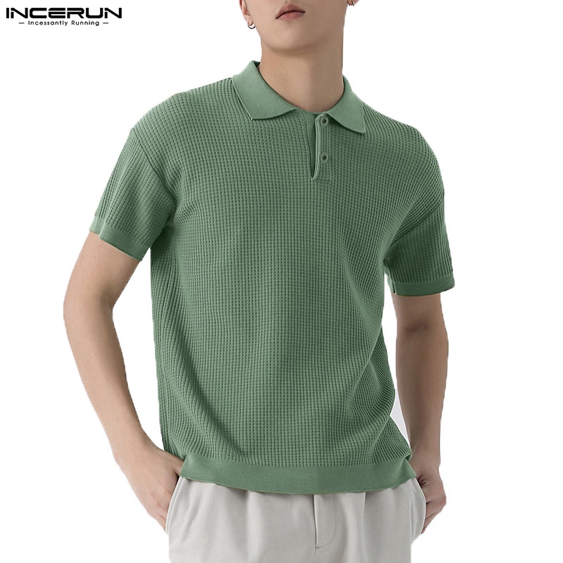 Áo thun polo INCERUN ngắn tay màu sắc trơn thời trang mùa hè dành cho nam