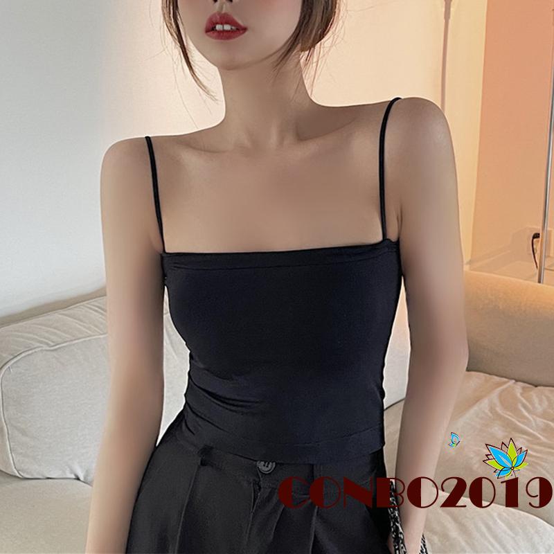 Áo Hai Dây Có Mút Đệm Ngực Màu Sắc Trơn Quyến Rũ Cho Nữ