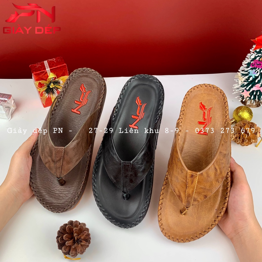 Dép nam quai kẹp/quai xỏ ngón quai ngang da bò cao cấp PN - 09