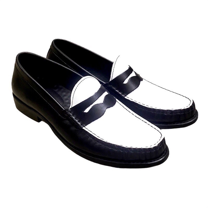 [ HÀNG CAO CẤP XẢ KHO ] GIÀY TÂY NAM DA THẬT 100% - PENNY LOAFER ĐEN TRẮNG-HOT TREND-TĂNG CHIỀU CAO