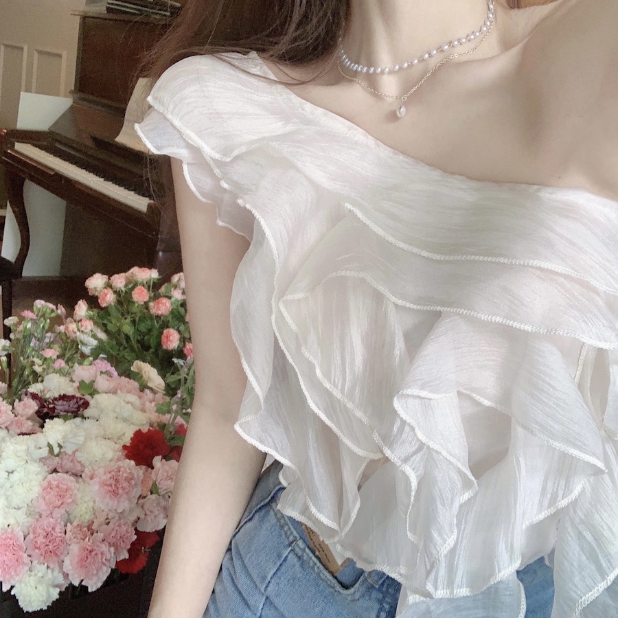 Áo kiểu SUXI vải voan không tay hở vai màu trơn thời trang mùa hè dành cho nữ
