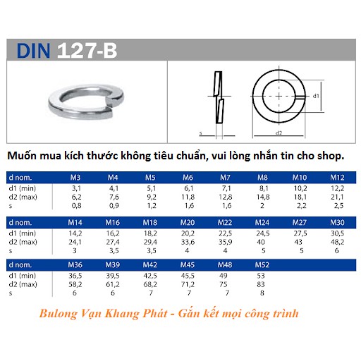 Bộ 10 Long đen/ vòng đệm các kích thước.M1.6 M2 M2.5 M3 M4 M6 M8 M10 M12 M14