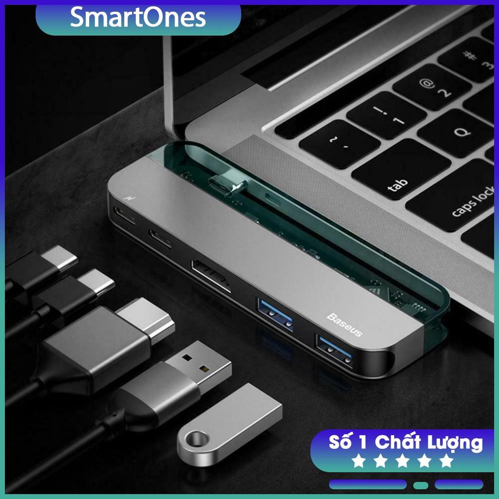 Bộ USB C Hub Baseus 5 in 1 mở rộng cổng kết nối USB 3.0, HDMI, Thunderbolt 3,cho Macbook, Laptop ,Máy tính bảng..