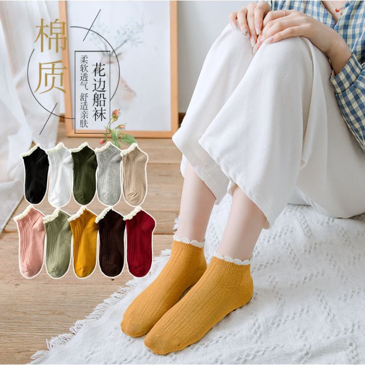 Set 10 Đôi Tất Vớ Nữ Cổ Bèo Vintaga Nhiều Màu