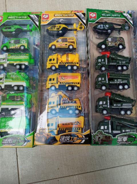 Hộp 6 xe công trình, quân sự siêu đẹp chạy cót