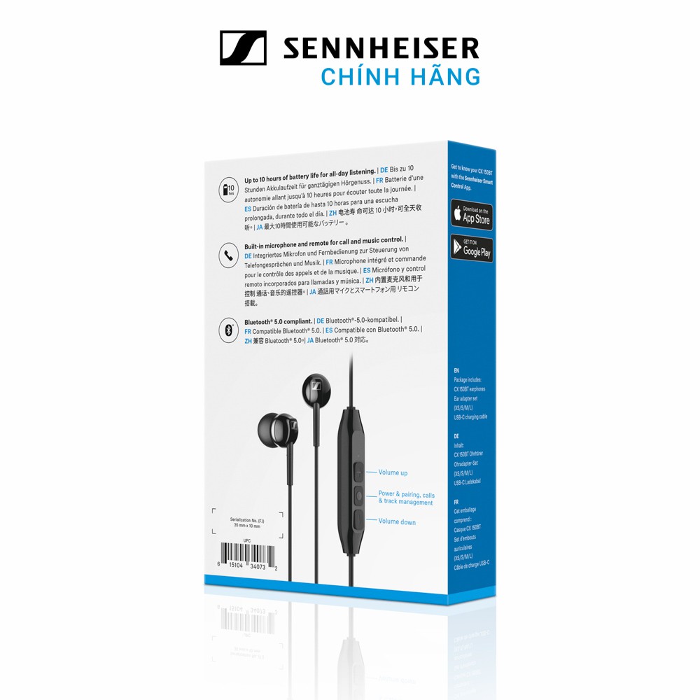 [Mã SKAMPUSHA8 giảm 8% đơn 300K] [MÃ XUANT50K GIẢM 50K] Tai nghe Bluetooth Sennheiser CX 150BT - Hàng chính hãng | Bluet