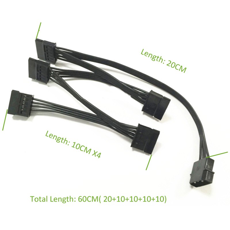 Cáp Chia Nguồn 4pin Ide 1 Sang 5 Sata 15pin Cho Pc Sever 18awg 4-pin Đến 15-pin