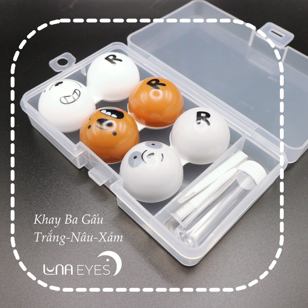 Khay Đựng Lens 3 Đôi LUNA EYES Hình Thú + dụng cụ đeo lens