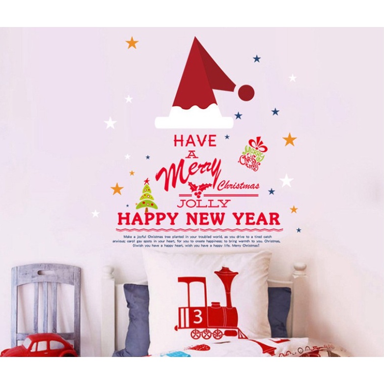 Decal trang trí Noel Hít Tĩnh Điện - Jolly happy new years đỏ
