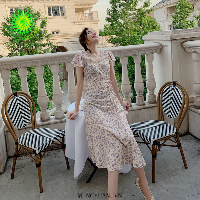 ( Mingyuan ) New V-neck floral high waist slimming dress
