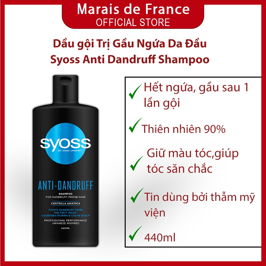 [ Tóc nhiều gàu và ngứa] Dầu gội Syoss Anti Dandruff Shampoo dành cho tóc nhiều gàu và da đầu ngứa - 440ml