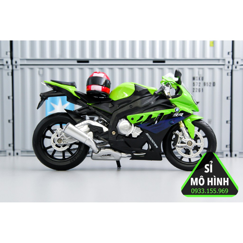 [ Sỉ Mô Hình ] Mô hình xe mô tô BMW S1000RR phiên bản sáng đèn 1:12 Xanh lá