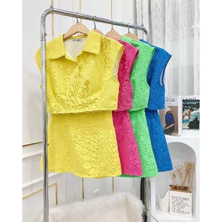 SET ÁO CROPTOP CỔ SƠ MI PHỐI CHÂN VÁY