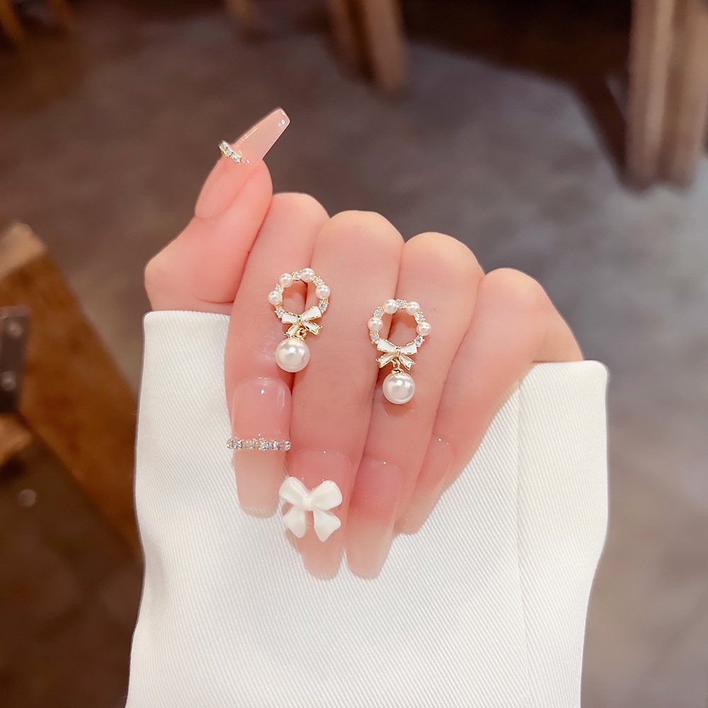 Bông Tai Mạ Bạc 925 Hình Nơ Đính Đá Zircon Thời Trang
