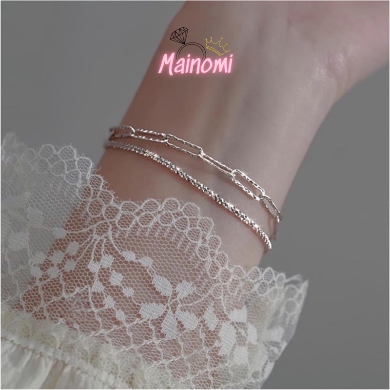 Lắc tay xích và kim sa sự kết hợp độc đáo của 2 mẫu lắc xinh xắn cá tính Mainomi Shop Bạc Xinh