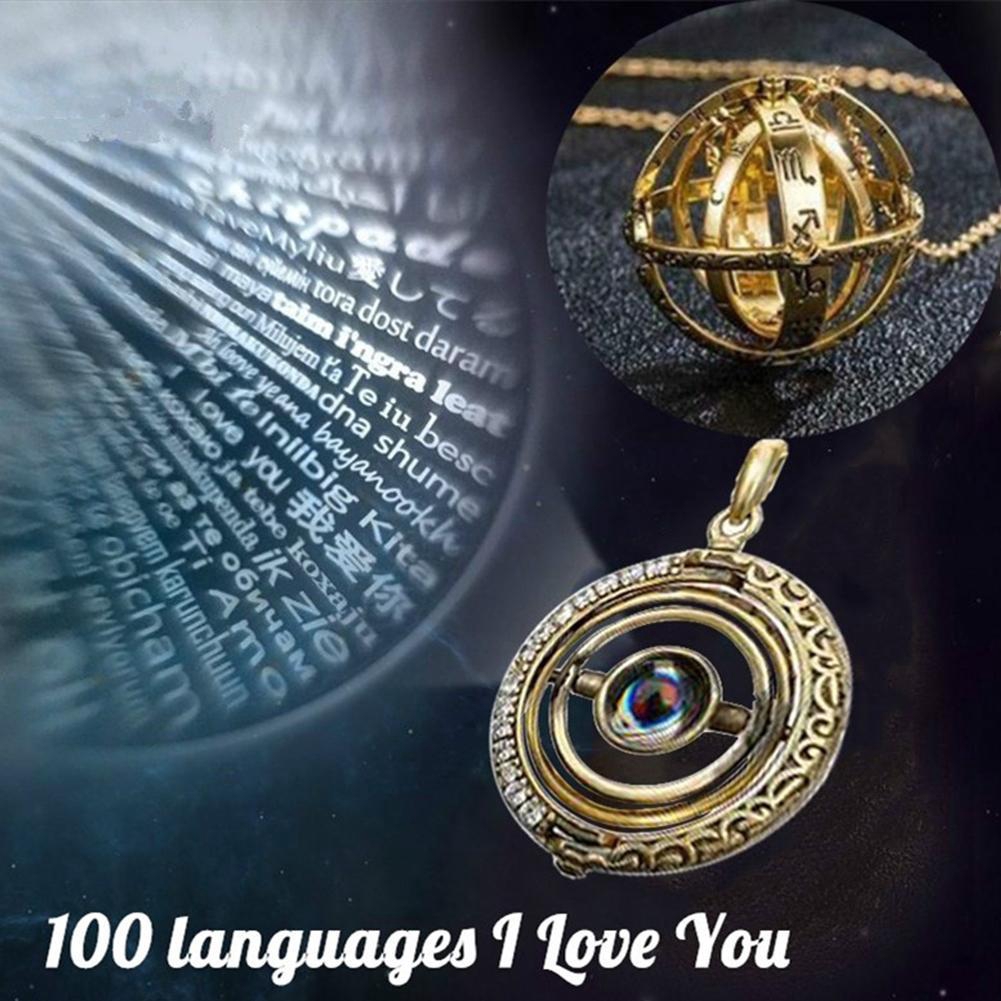 Vòng cổ mặt quả cầu thiên văn chiếu bóng họa tiết câu I Love You 100 ngôn ngữ