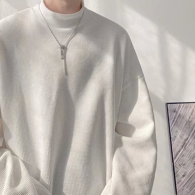 Thời trang nam Hàn Quốc Áo len cao cổ rời đơn giản Áo len dài tay Unisex