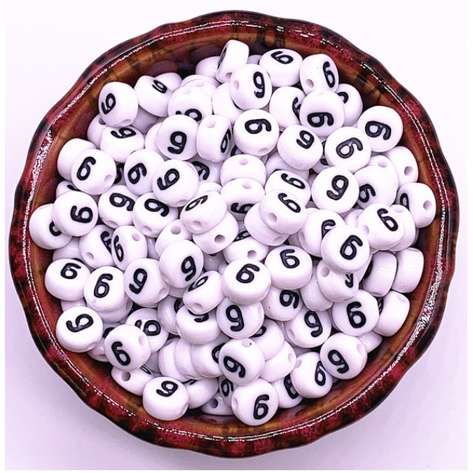 Bộ 100 hạt tròn 7x4mm in số dùng làm trang sức thủ công