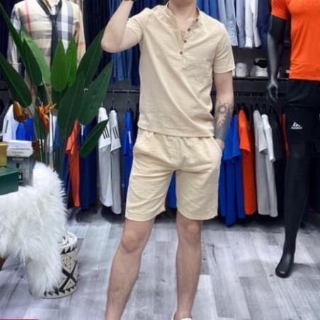 Bộ quần áo đũi nam cộc tay cổ tàu Mantino , chất đũi Thái co dãn 4 chiều, mặc mát lạnh, nhiều màu lựa chọn