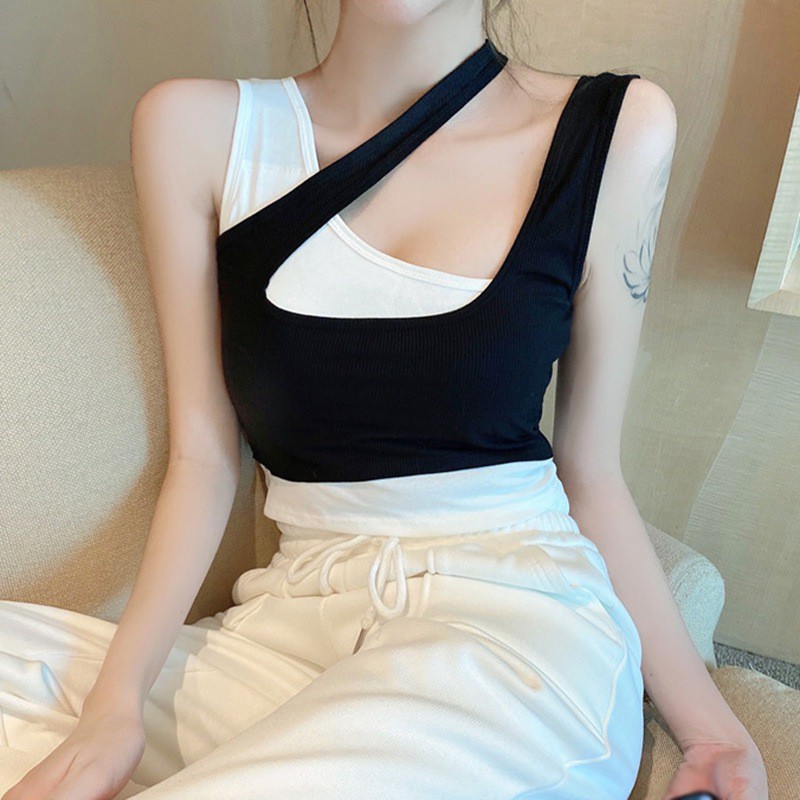 A Sense Of Design Fake Two-piece Short Sling Top Women\'s Slim Cropped Vest | BigBuy360 - bigbuy360.vn