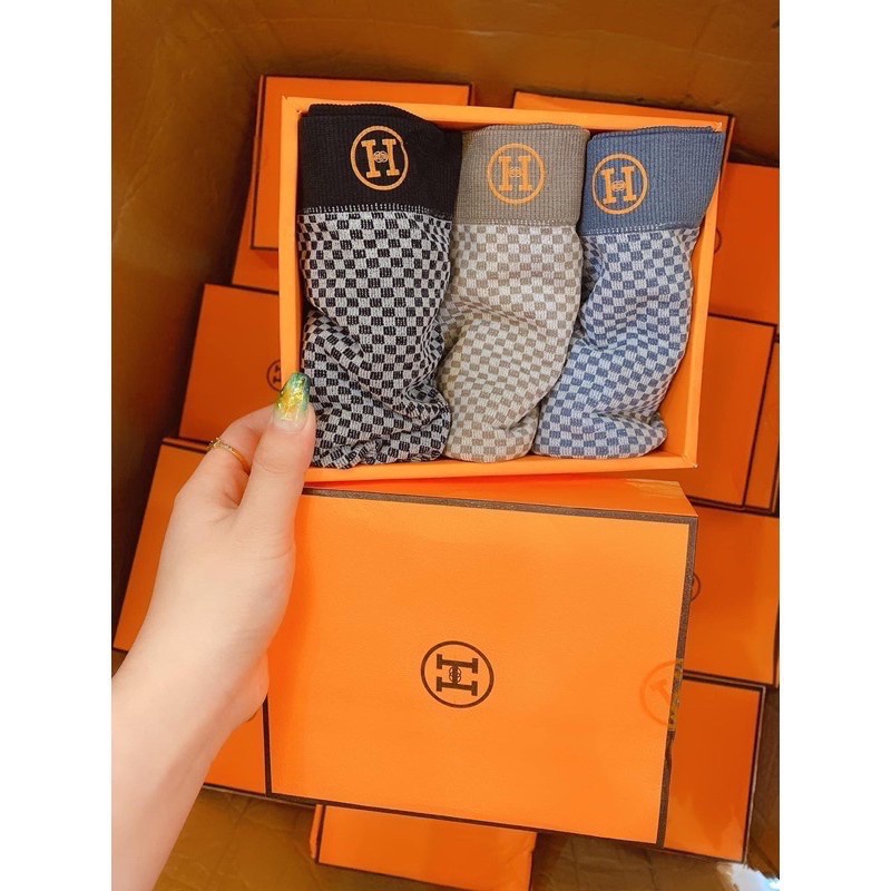 HỘP 3 QUẦN SỊP ĐÙI NAM CHỮ H HỘP CAM