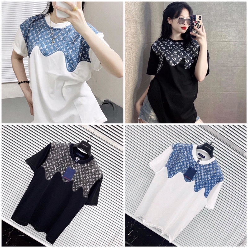 [Mã SKAMFSW175 giảm 10K đơn 50K] Áo thun tay lỡ Unisex form rộng vải cotton co dãn - áo phông nam nữ pha LV phong cách