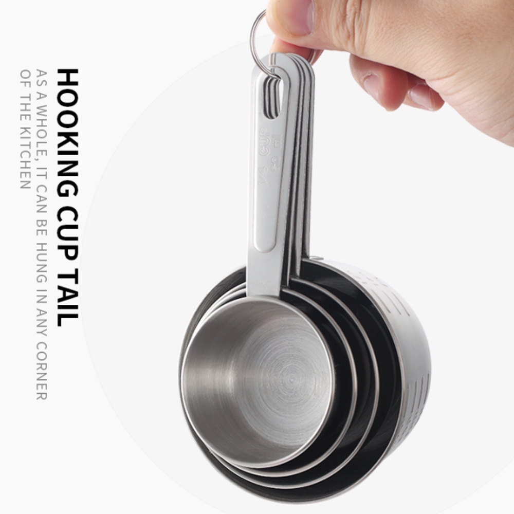 Set 4 muỗng/cốc đo lường chất liệu thép không gỉ dung tích 60/80/120/235ml tiện lợi