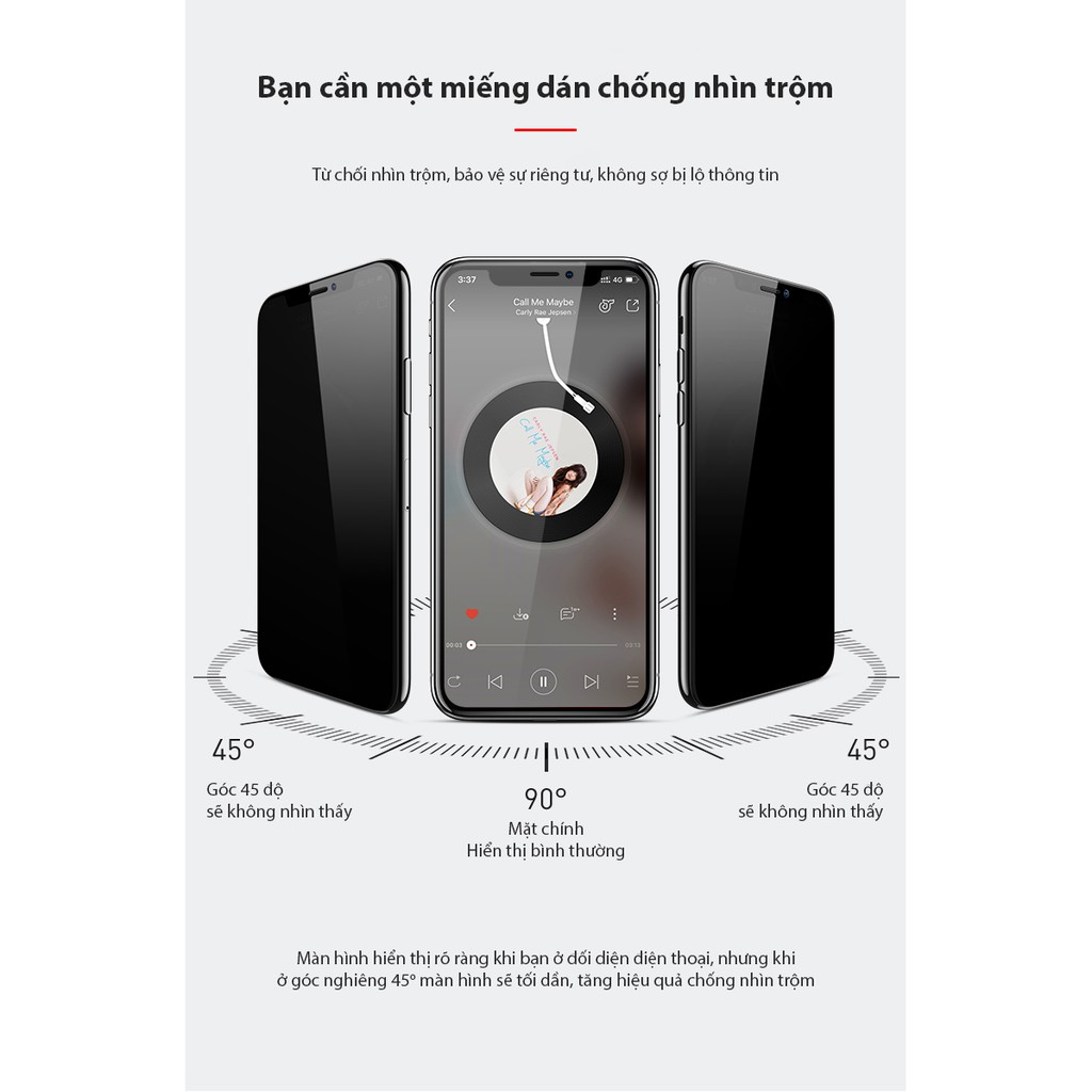 [Miếng dán màn hình] Kính cường lực chống nhìn trộm Cát Thái dành cho Iphone 6/7/8/X/11 6Plus 7Plus 8Plus XS MAX Iphone
