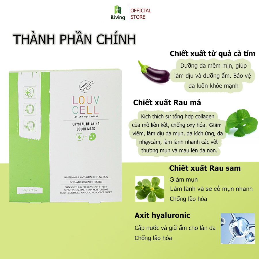 Mặt nạ dành cho da mụn dầu nhờn Hàn Quốc cao cấp Louv Cell Crystal Relaxing Color Mask 25g ( miếng)