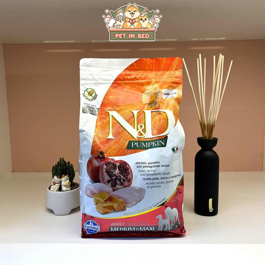 N&D Pumpkin  / Chicken & Pomegranate Adult Medium & Maxi / Thức ăn hoàn chỉnh bí đỏ gà lựu cho chó vừa và to
