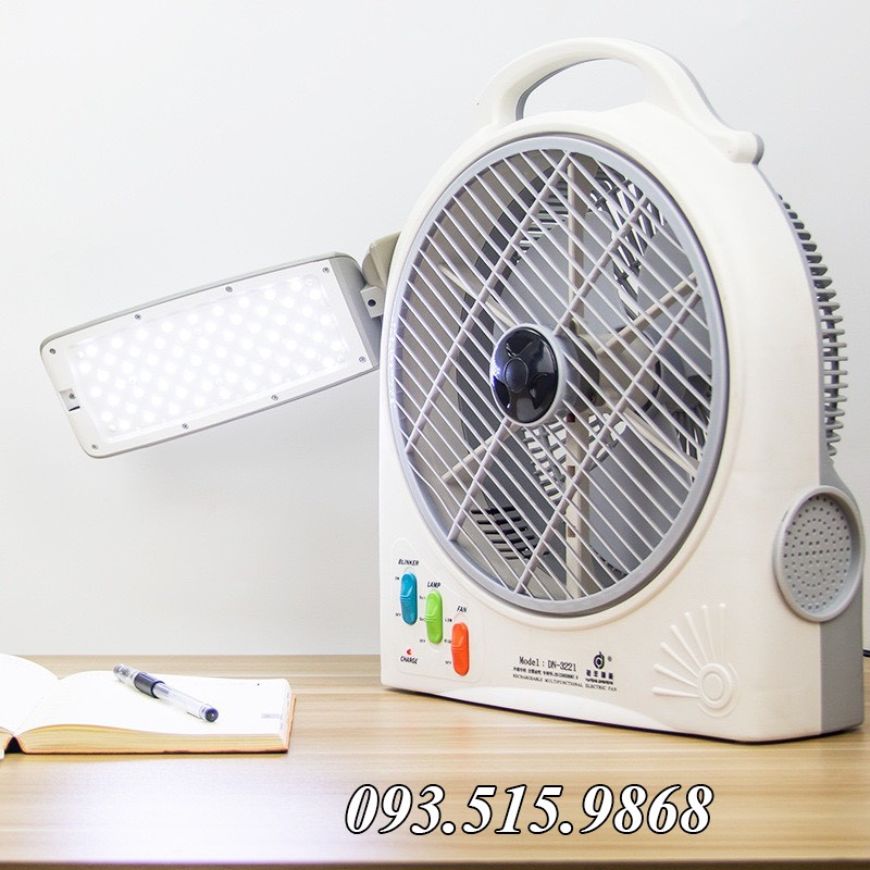 Quạt Sạc Tích Điện MELODY FAN - Quạt Tích Điện Dạng Hộp Hai Bình Ắc Quy Sử Dụng Thời Gian 8 Tiếng, Có Đèn Led Siêu Sáng