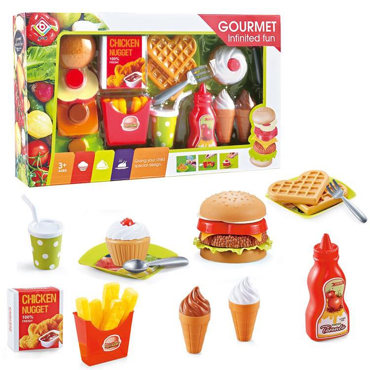 Hộp đồ chơi thức ăn nhanh Fastfood: bánh mì, hambuger, khoai tây chiên, kem - đồ chơi mô phỏng thức ăn như thật