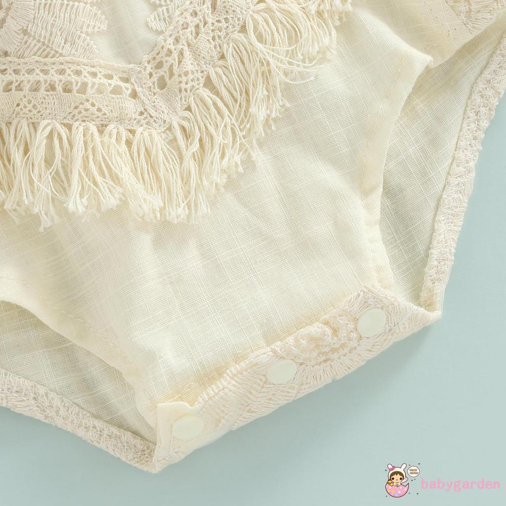 Bộ Áo Liền Quần Sát Nách Phối Ren Tua Rua Thời Trang Mùa Hè Cho Bé Gái 0-24 Tháng Tuổi