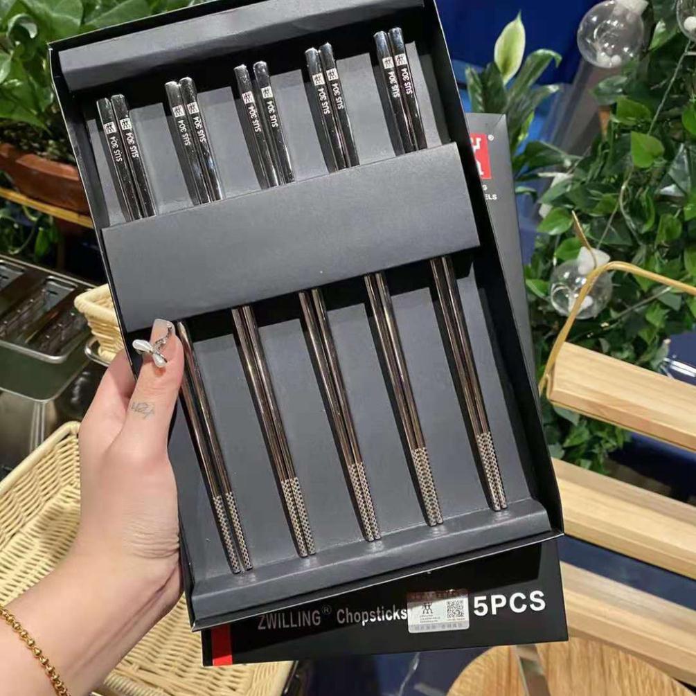 Hộp 5 Đôi Đũa Inox 304 Zwilling Không Trơn Trượt Thương Hiệu Đức Hàng Cao Cấp Bền Bỉ Chất Lượng