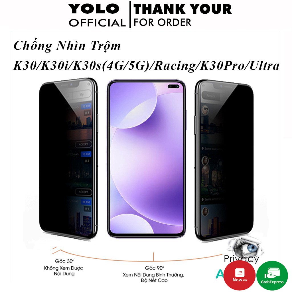 Cường Lực Redmi K30 K30i K30s K30 Racing K30 Pro K30 Ultra 4G 5G Chống Nhìn Trộm Full Màn Hình Tặng Kèm Khăn Lau